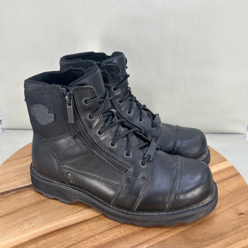 Harley-Davidson Mens D93369 Black Leather Side Zip Motorcycle Riding Boots 10M